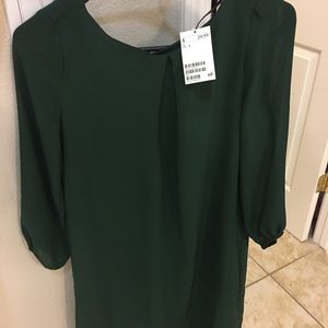 Mid-sleeve forest green chiffon dress